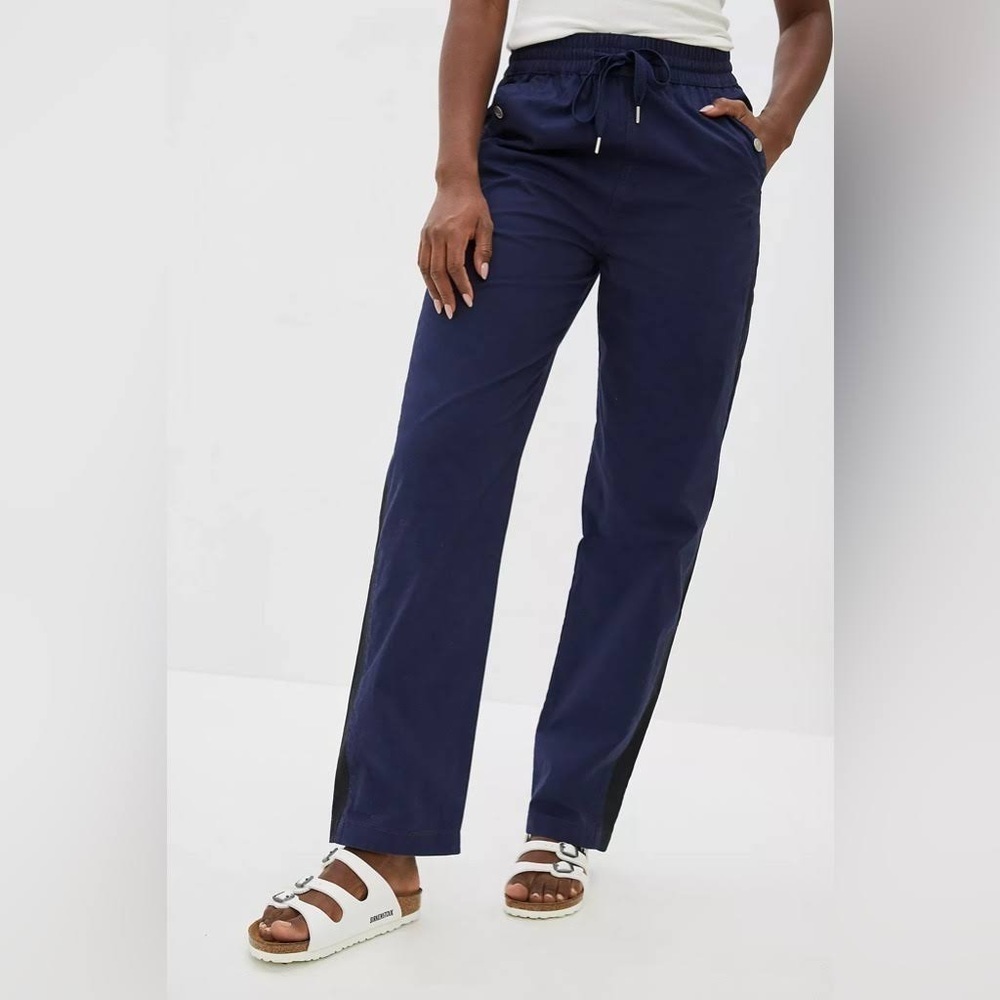 Anthropologie Pants Size Medium Blue Black Tenley Twill Racer Stripe 100% Cotton